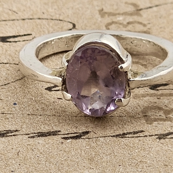 AMETHYST ROSE CUT SOLITARY RING HANDMADE IS STERLING SILVER SZ 7 - Picture 6 of 7